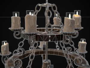 Rustic Medieval Wooden Candle Chandelier model 3D मॉडल
