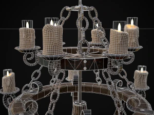 Rustic Medieval Wooden Candle Chandelier model 3D Model
