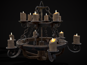 Rustic Medieval Wooden Candle Chandelier model 3D मॉडल