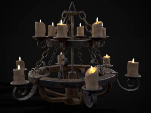 Rustic Medieval Wooden Candle Chandelier model 3D Model