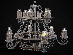 Rustic Medieval Wooden Candle Chandelier model 3D मॉडल