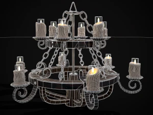 Rustic Medieval Wooden Candle Chandelier model 3D Model