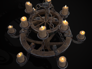 Rustic Medieval Wooden Candle Chandelier model 3D मॉडल