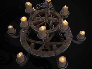 Rustic Medieval Wooden Candle Chandelier model 3D Model