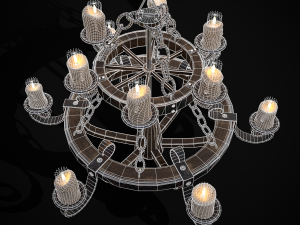 Rustic Medieval Wooden Candle Chandelier model 3D मॉडल