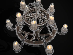 Rustic Medieval Wooden Candle Chandelier model 3D Model