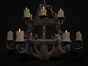 Rustic Medieval Wooden Candle Chandelier model 3D मॉडल