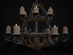 Rustic Medieval Wooden Candle Chandelier model 3D Model