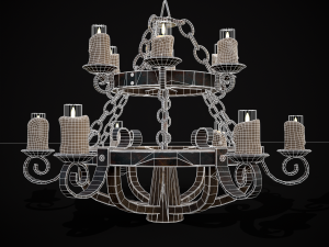 Rustic Medieval Wooden Candle Chandelier model 3D मॉडल