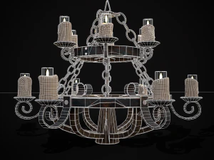 Rustic Medieval Wooden Candle Chandelier model 3D Model