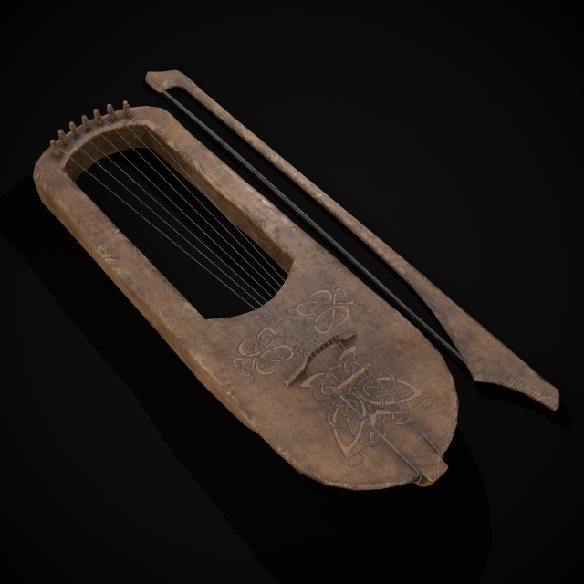 Worn Medieval Lyre 3D Модель .c4d .max .obj .3ds .fbx .stl .blend 