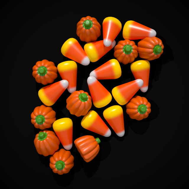 Halloween Candy Corn and Pumpkins 3D Модель .c4d .max .obj .3ds .fbx .stl .blend 