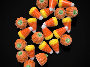 Halloween Candy Corn and Pumpkins 3D Model