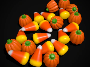 Halloween Candy Corn and Pumpkins 3D Model