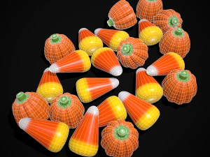 Halloween Candy Corn and Pumpkins 3D Model