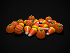 Halloween Candy Corn and Pumpkins 3D Model