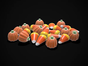 Halloween Candy Corn and Pumpkins 3D Model