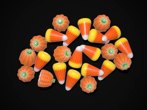 Halloween Candy Corn and Pumpkins 3D Model