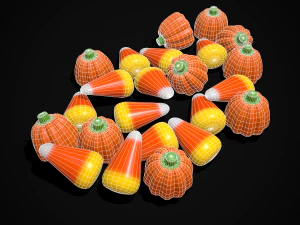 Halloween Candy Corn and Pumpkins 3D Model