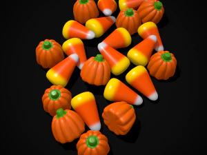 Halloween Candy Corn and Pumpkins 3D Model