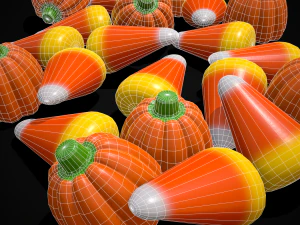 Halloween Candy Corn and Pumpkins 3D Model
