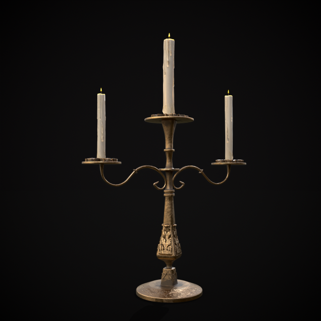 Ornamented Three Point Candelabra Model 3D .c4d .max .obj .3ds .fbx .stl .blend 