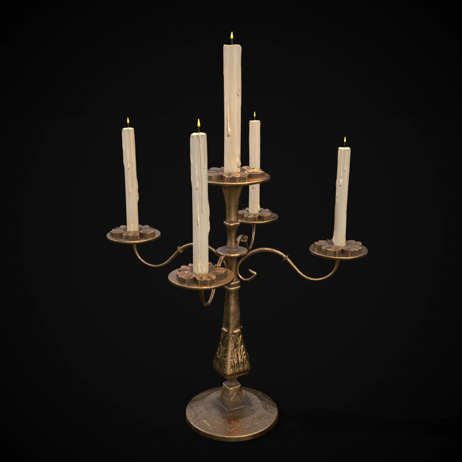 Ornamented Five Point Candelabra 3D Model .c4d .max .obj .3ds .fbx .stl .blend 