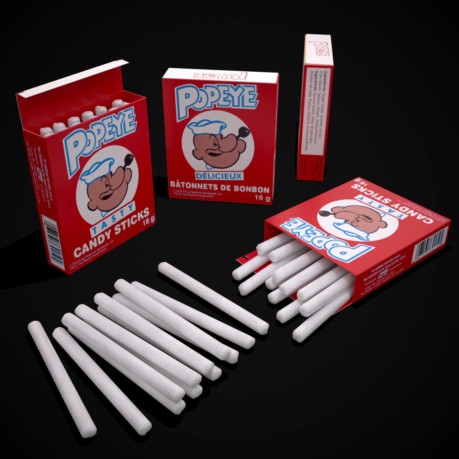 Popeye Candy Sticks 3D Model .c4d .max .obj .3ds .fbx .stl .blend 
