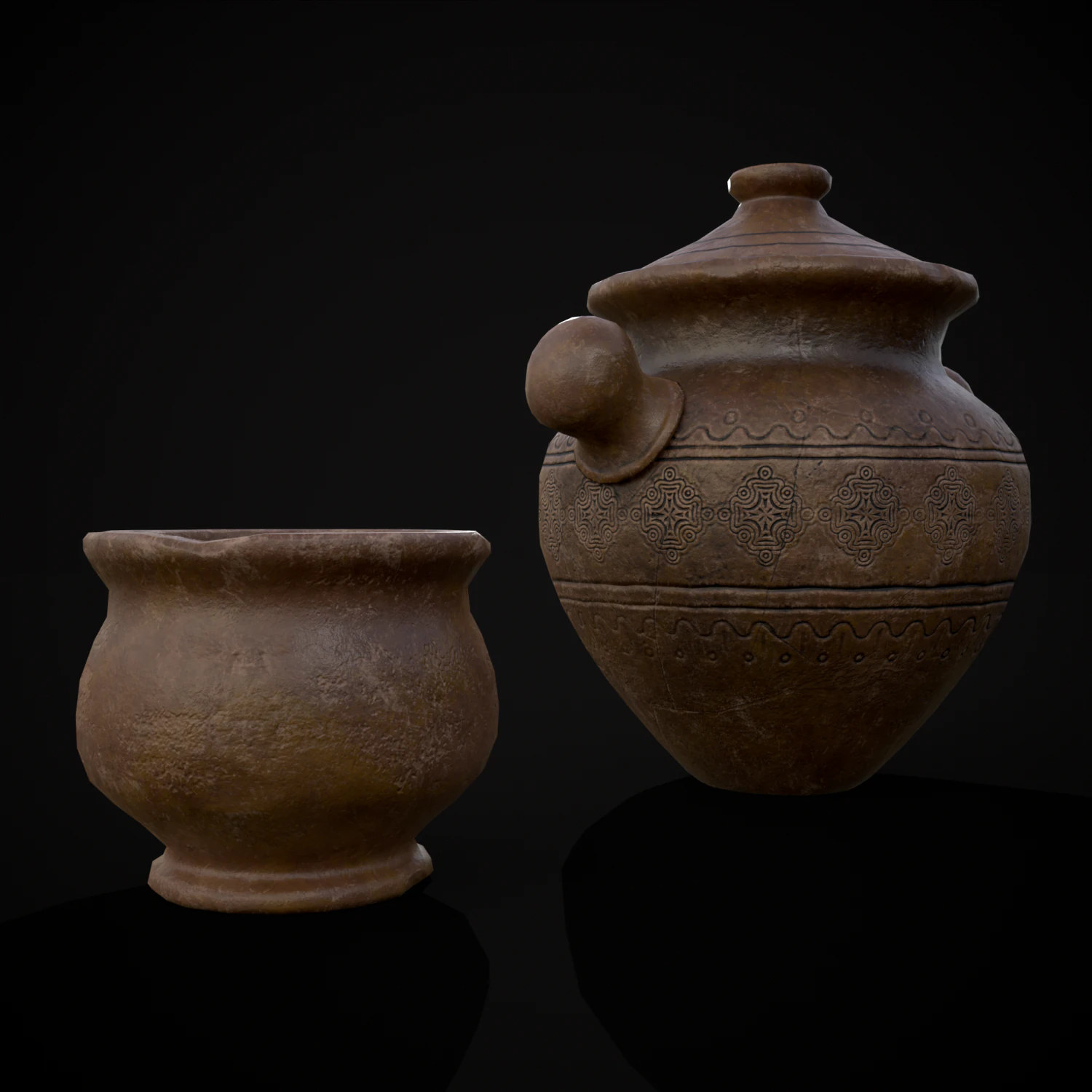 Engraved Earthenware Bean Pot 3D Model .c4d .max .obj .3ds .fbx .stl .blend 