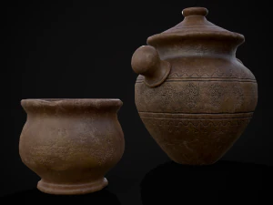 Pot &agrave; Haricots En Fa&iuml;ence Grav&eacute;e Modèle 3D