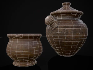 Engraved Earthenware Bean Pot 3D Model