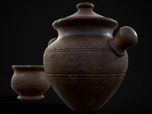 Engraved Earthenware Bean Pot 3D Model