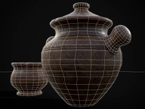 Engraved Earthenware Bean Pot 3D Model