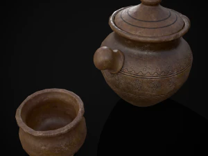 Engraved Earthenware Bean Pot 3D Model