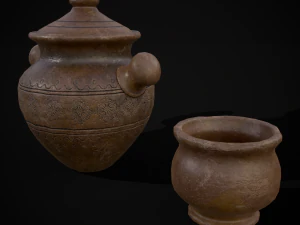 Engraved Earthenware Bean Pot 3D Model