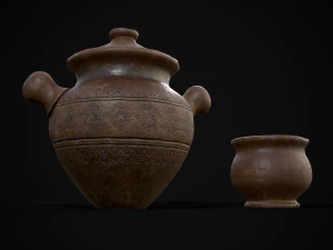 Engraved Earthenware Bean Pot 3D Model