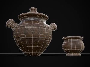 Engraved Earthenware Bean Pot 3D Model