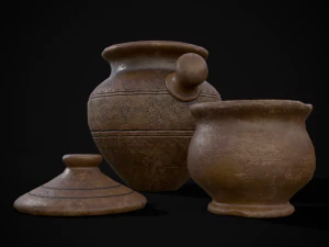 Engraved Earthenware Bean Pot 3D Model