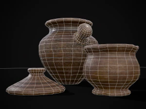 Engraved Earthenware Bean Pot 3D Model