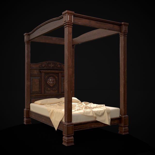 Renaissance Canopy Bed 3D Model .c4d .max .obj .3ds .fbx .stl .blend 