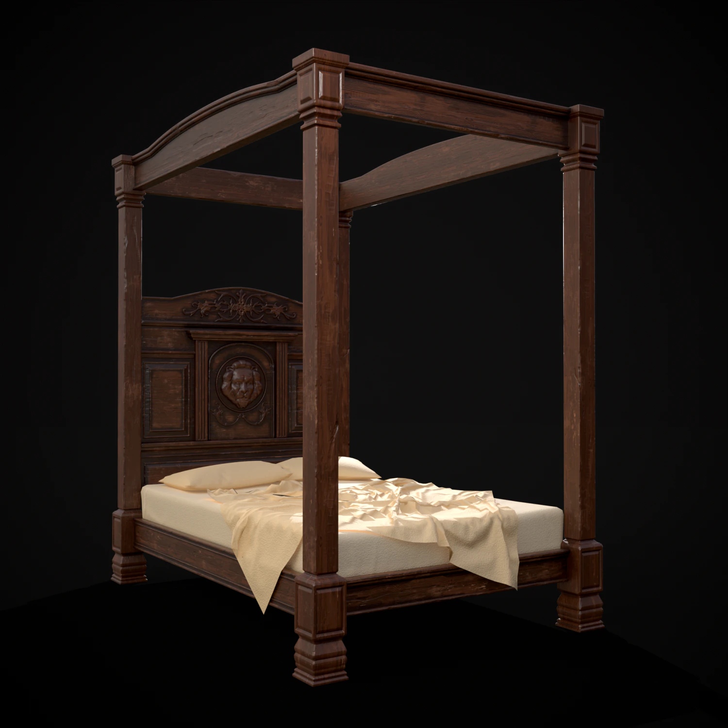 Renaissance Canopy Bed 3D Model .c4d .max .obj .3ds .fbx .stl .blend 