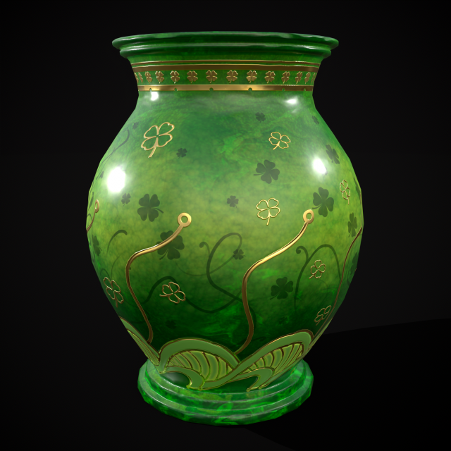 Carved Painted Green Pot 3D Model .c4d .max .obj .3ds .fbx .stl .blend 