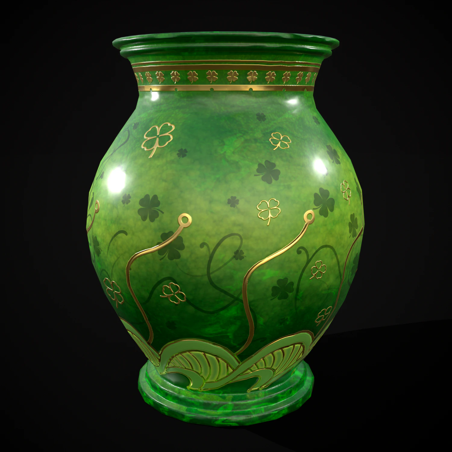 Carved Painted Green Pot 3D Model .c4d .max .obj .3ds .fbx .stl .blend 