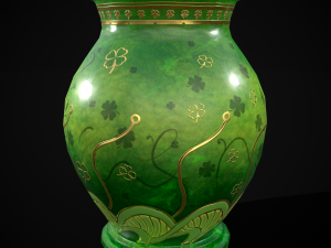 Carved Painted Green Pot 3D Model