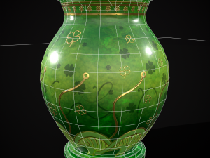 Carved Painted Green Pot 3D Model