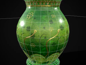 Carved Painted Green Pot 3D Model