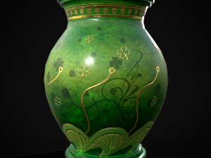 Carved Painted Green Pot 3D Model