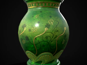 Carved Painted Green Pot 3D Model