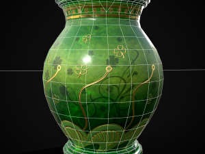 Carved Painted Green Pot 3D Model