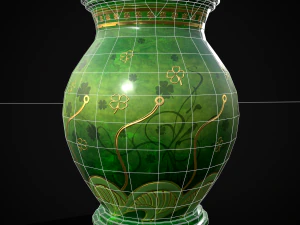 Carved Painted Green Pot 3D Model